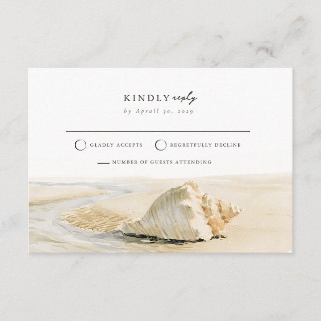D'accompagnement Carte de réponse de mariage de plage avec coquille (Devant)