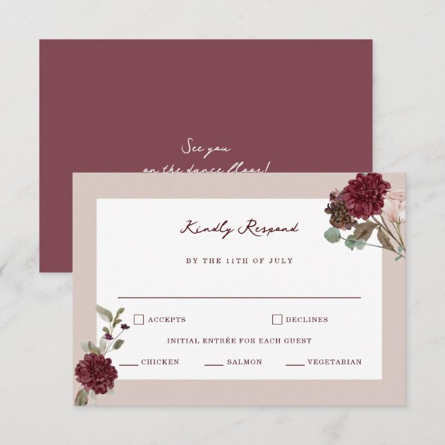 D'accompagnement Carte de réponse de mariage Deep Wine Old Money (Devant / Derrière)