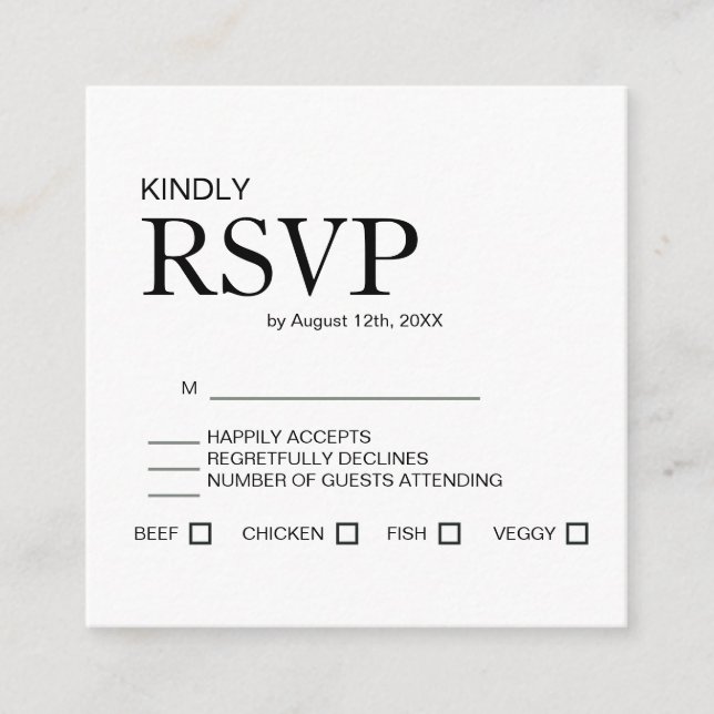 D'accompagnement Carte de réponse de mariage élégante et minimalist (Devant)