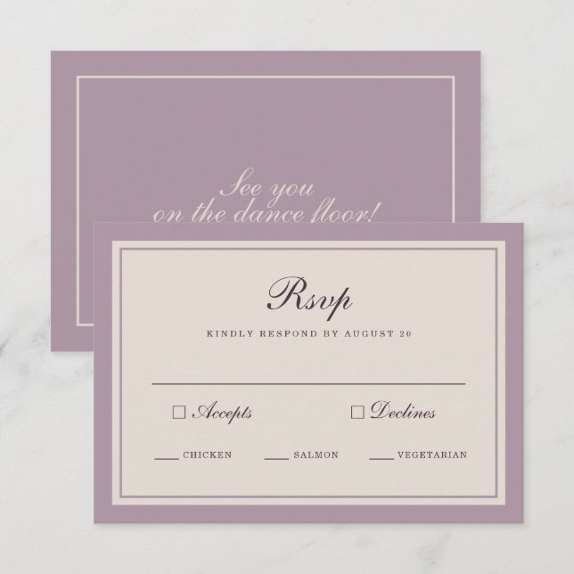 D'accompagnement Carte de réponse de mariage Élégante Mauve Plum (Devant / Derrière)