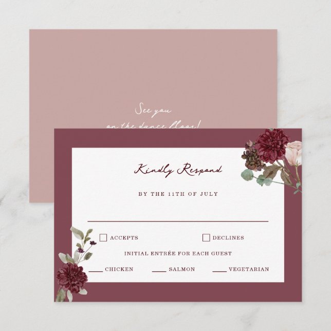 D'accompagnement Carte de réponse de mariage en art floral Moody (Devant / Derrière)