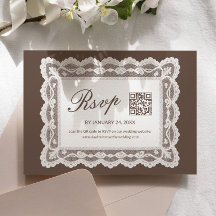 Carte de réponse de mariage en dentelle marron ave