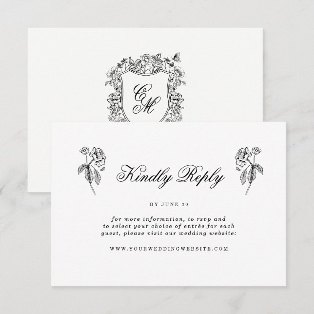 D'accompagnement Carte de réponse de mariage en ligne avec blason f (Devant / Derrière)