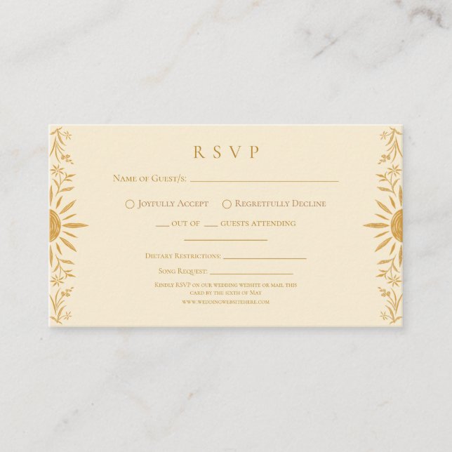 D'accompagnement Carte de réponse de mariage Floral Jaune Sunshine (Devant)
