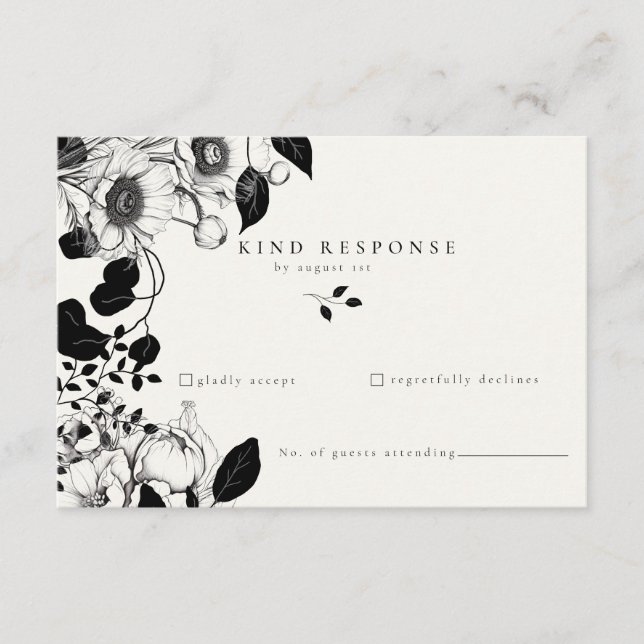 D'accompagnement Carte de réponse de mariage floral noir (Devant)