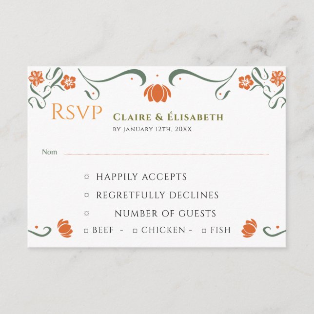 D'accompagnement Carte de réponse de mariage floral orange (Devant)