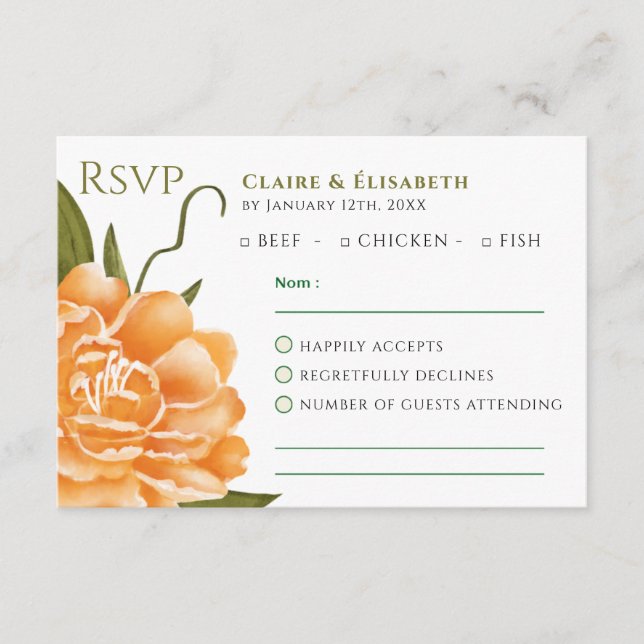 D'accompagnement Carte de réponse de mariage floral orange (Devant)