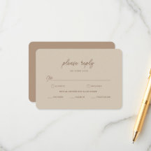 Carte de réponse de mariage minimaliste marron bei
