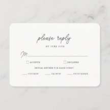 Carte de réponse de mariage minimaliste noir blanc