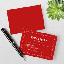 Carte de réponse de mariage moderne rouge et blanc