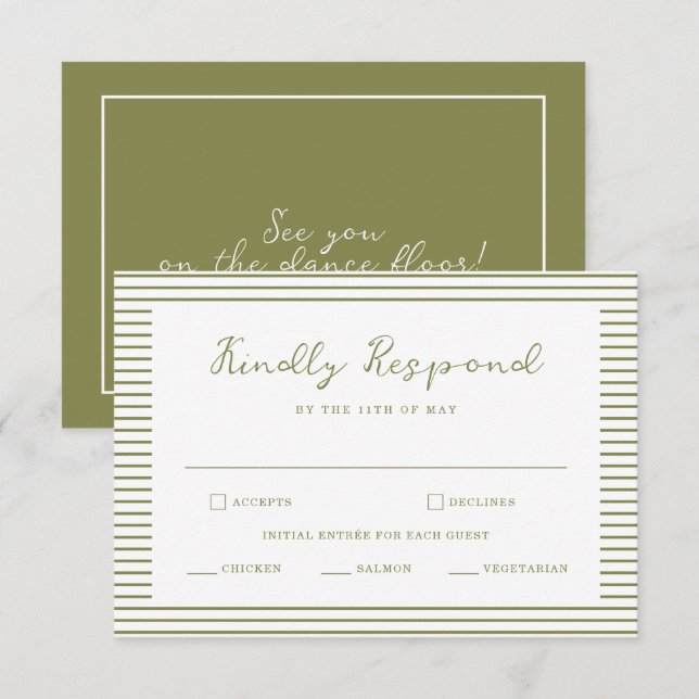 D'accompagnement Carte de réponse de mariage moderne vert olive (Devant / Derrière)