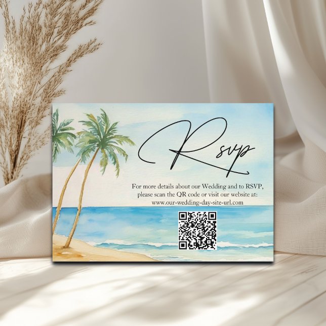 D'accompagnement Carte de réponse de mariage QR Code avec plage et  (Créateur téléchargé)