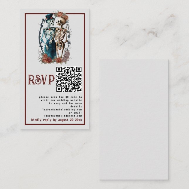 D'accompagnement Carte de réponse de mariage QR couple squelette fl (Devant / Derrière)