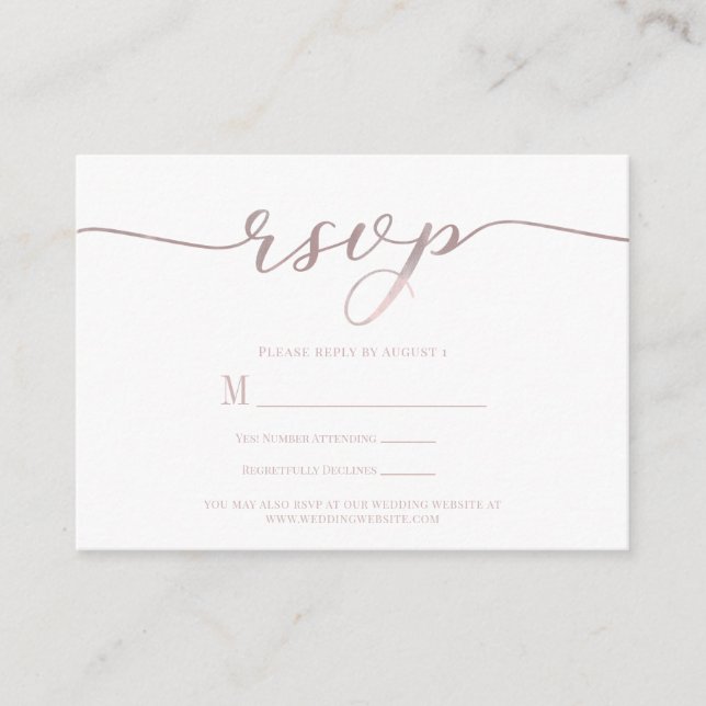 D'accompagnement Carte de réponse de mariage R.S.V.P. rose script (Devant)
