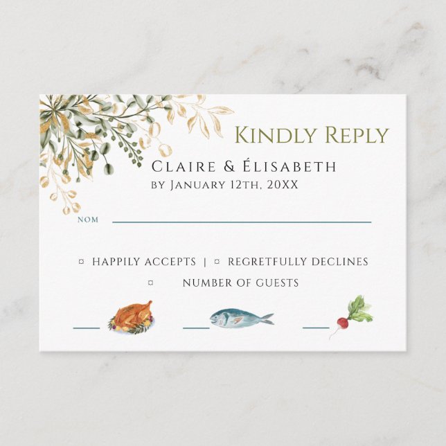 D'accompagnement Carte de réponse élégante pour mariage (Devant)