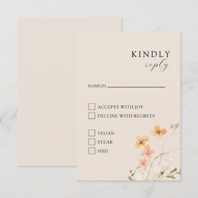 D'accompagnement Carte de réponse Floral Boho avec choix de repas (Devant / Derrière)