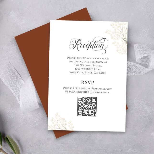 D'accompagnement Carte de réponse incluse avec QR code pour RSVP à  (Elegant calligraphy reception RSVP card with QR code for easy online wedding responses)