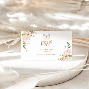 D'accompagnement Carte de réponse incluse papillon en or rose