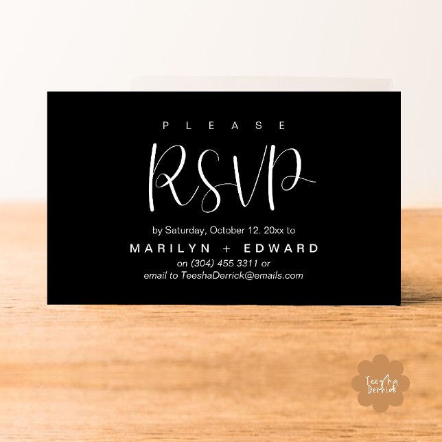 D'accompagnement Carte de réponse incluse pour rappel à l'invitatio (Wedding invitation RSVP via Phone or email respond reminder Enclosure Card in aesthetic Black White)