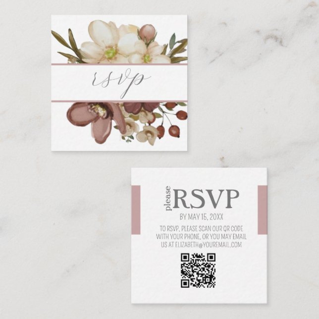 D'accompagnement Carte de réponse QR Code aquarelle bohème rose et  (Devant / Derrière)
