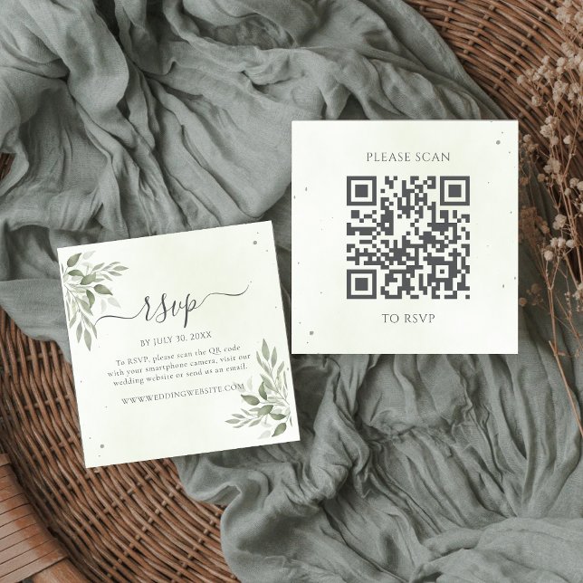 D'accompagnement Carte de réponse QR Code carré de verdure de sauge (Créateur téléchargé)