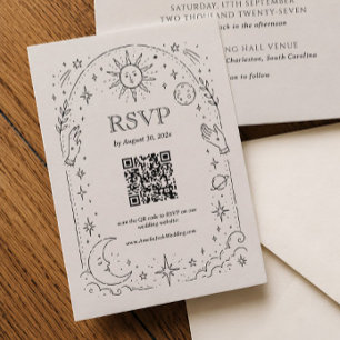D'accompagnement Carte de réponse QR Code de mariage céleste vintag