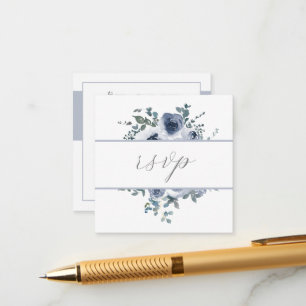 D'accompagnement Carte de réponse QR Code Fleurs Bleu Poussiéreux e