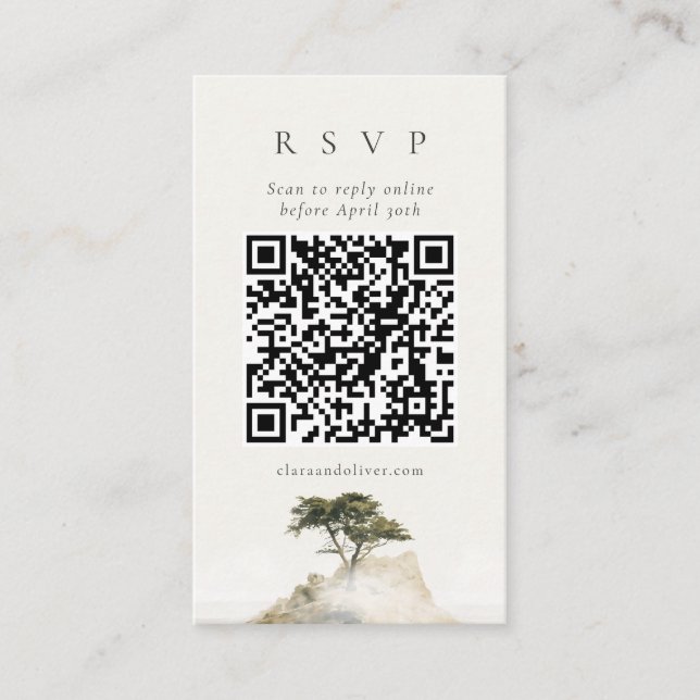 D'accompagnement Carte de réponse QR Code Olive Beige Serif Cypress (Devant)