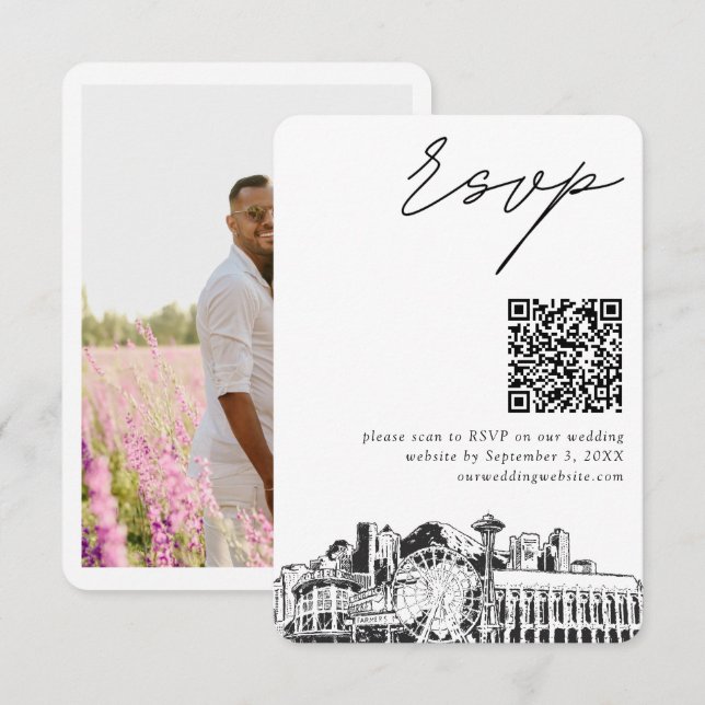 D'accompagnement Carte de réponse QR Code pour mariage à Seattle, p (Devant / Derrière)