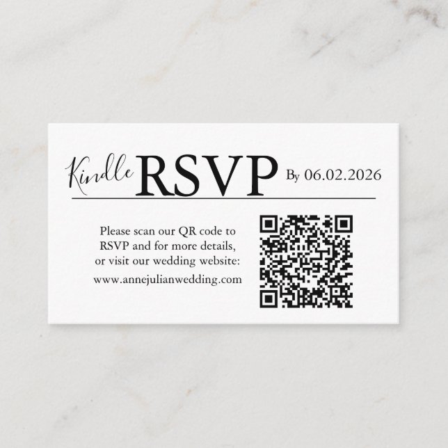 D'accompagnement Carte de réponse QR Code RSVP paysage blanc Mariag (Devant)