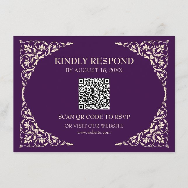 D'accompagnement Carte de réponse QR Royal Plum RSVP (Devant)