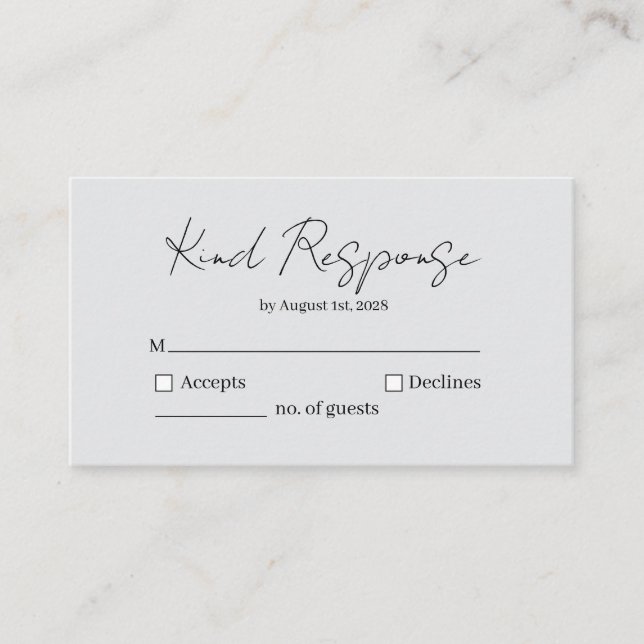 D'accompagnement Carte de réponse RSVP avec une réponse aimable et  (Devant)