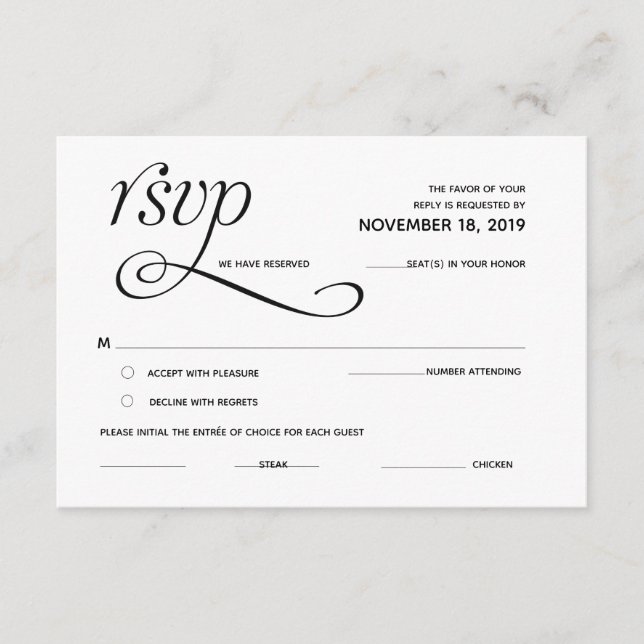 D'accompagnement Carte de réponse RSVP Elegant Classic (Devant)