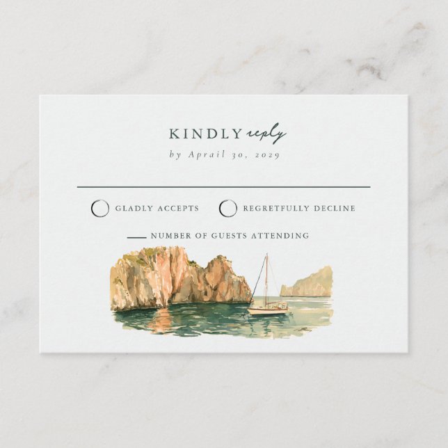 D'accompagnement Carte de réponse RSVP pour mariage sur un voilier  (Devant)