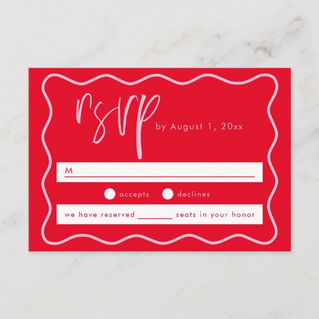 D'accompagnement Carte de réponse RSVP rose et rouge moderne et aud (Devant)