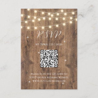 D'accompagnement Carte de réponse Rustic Wood & String Lights | Gra