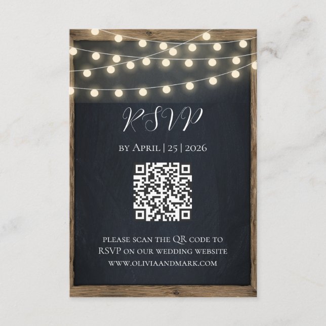 D'accompagnement Carte de réponse Rustic Wood & String Lights | Gra (Devant)