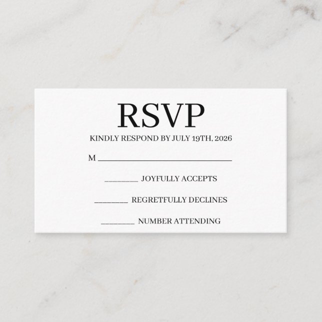 D'accompagnement Carte de réponse simple pour mariage (Devant)