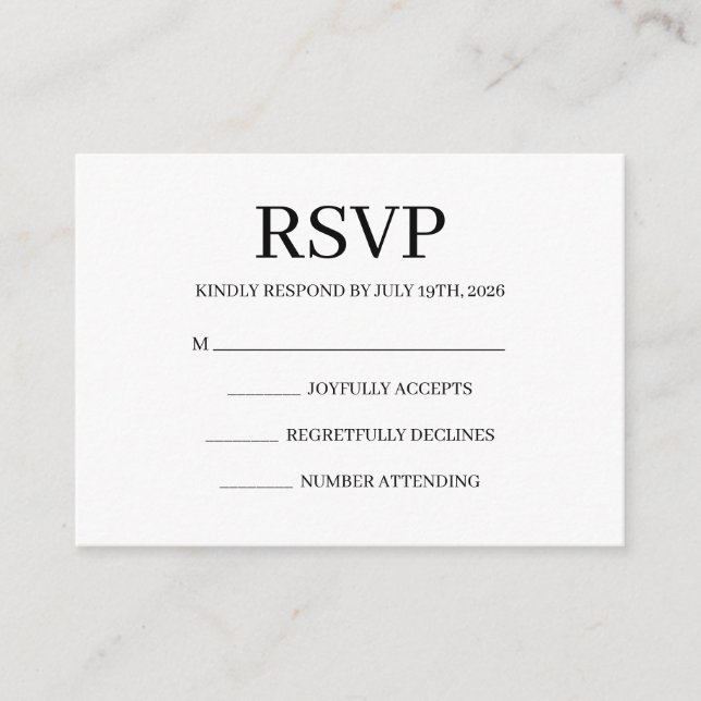 D'accompagnement Carte de réponse simple pour mariage (Devant)