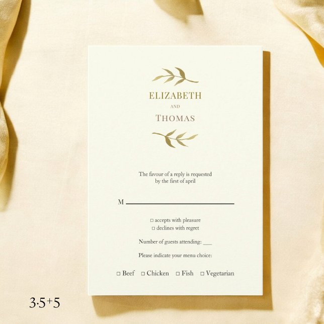 D'accompagnement Carte de réponse traditionnelle moderne pour maria (moder vertical ivory and gold wedding rsvp card with monogram name placements )