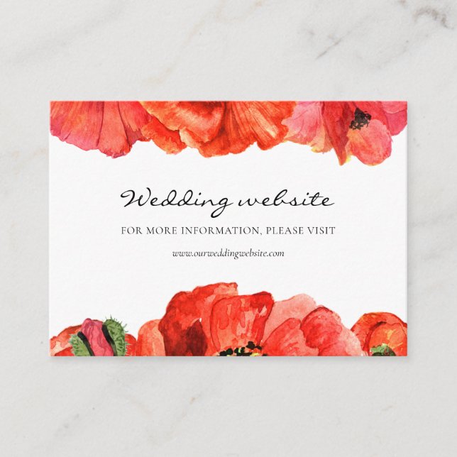 D'accompagnement Carte de site de mariage à l'aquarelle coquelicots (Devant)