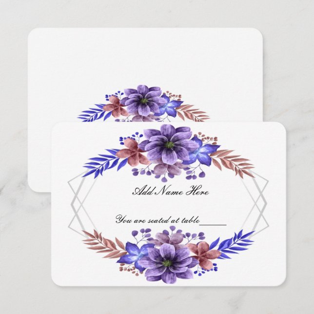 D'accompagnement Carte de table Mariage Floral Purple & Blue Waterc (Devant / Derrière)