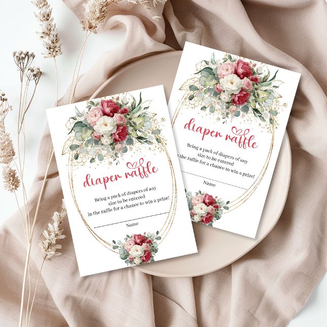 D'accompagnement Carte de tirage au sort de couche burgundy chic ru (Rustic Chic Burgundy Floral Diaper Raffle Card)