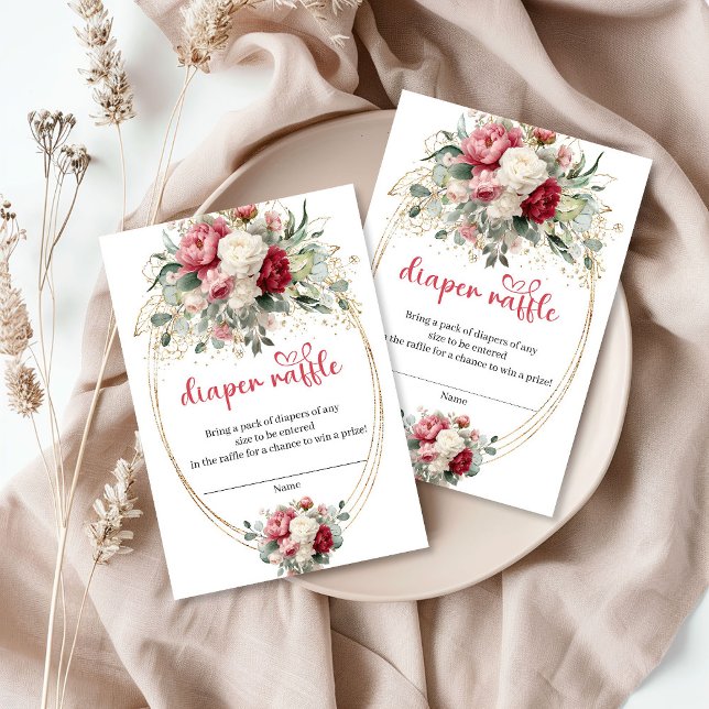 D'accompagnement Carte de tirage au sort de couche minimale Bourgog (Minimal Burgundy Gold Floral Diaper Raffle Card)