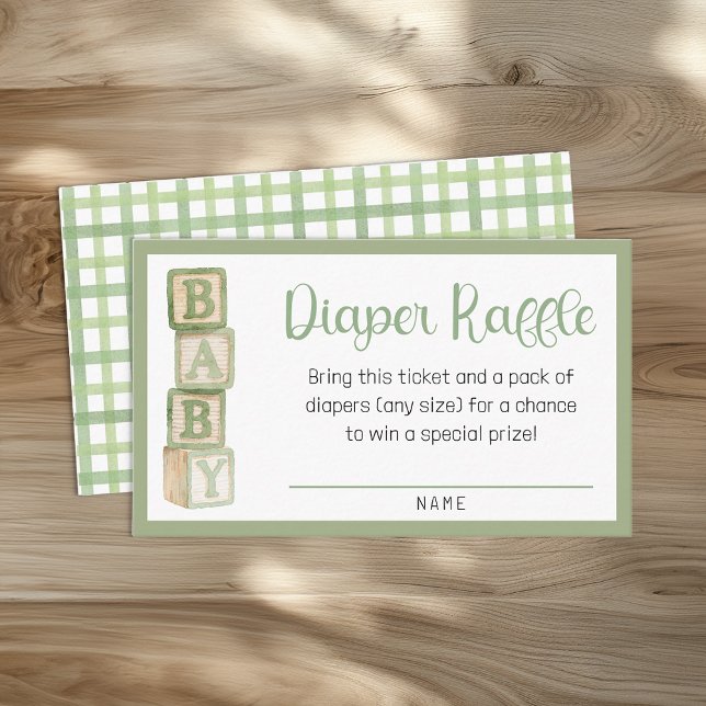 D'accompagnement Carte de tirage au sort de couches vert sauge | En (Diaper Raffle Card)