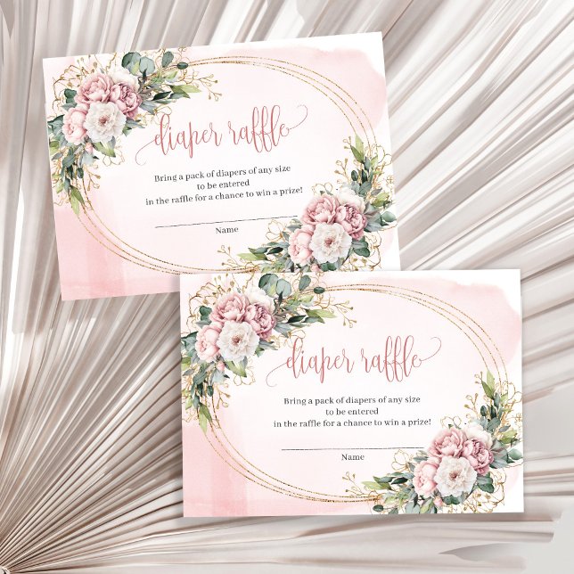 D'accompagnement Carte de Tirage au Sort Fille Bébé Fleurs Eucalypt (Rose Gold Flowers Eucalyptus Baby Girl Raffle Card)