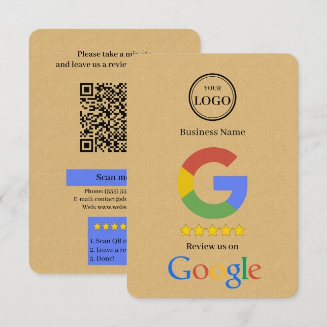D'accompagnement Carte de visite avec lien QR Code pour avis Google (Devant / Derrière)