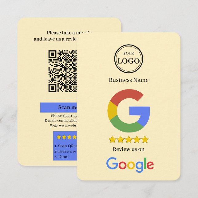 D'accompagnement Carte de visite avec lien QR Code pour avis Google (Devant / Derrière)