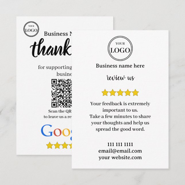 D'accompagnement Carte de visite avec lien QR Code pour avis Google (Devant / Derrière)