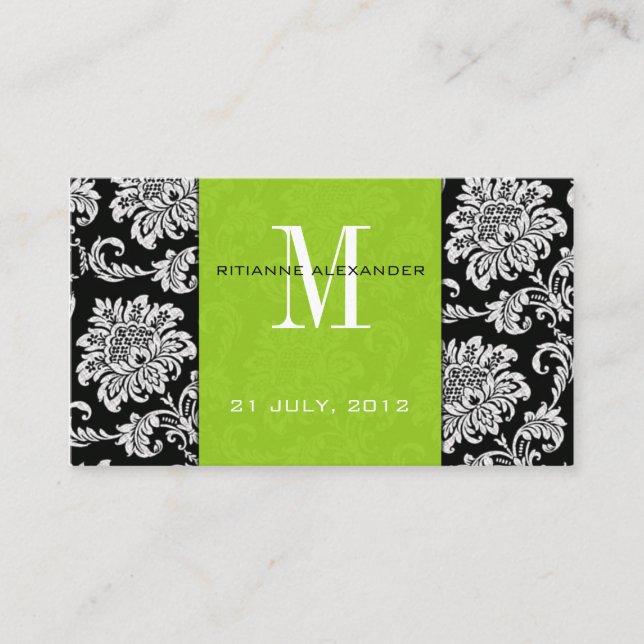 D'accompagnement Carte de visite du site Web Green Mariage damassé (Devant)